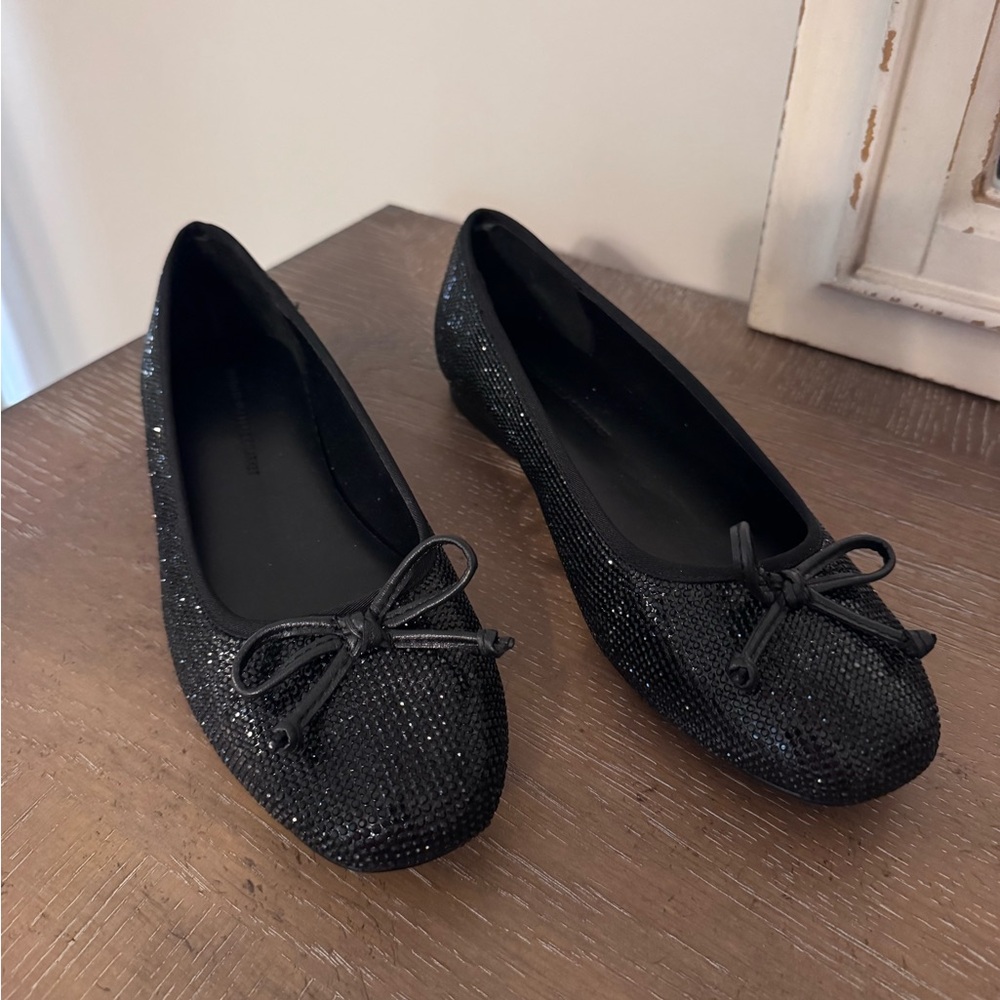 White House Black Market Black Glitter Bow Ballet Flats